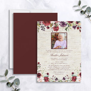 Fågelminne för Blommigten Rustic Burgundy Watercol Inbjudningar