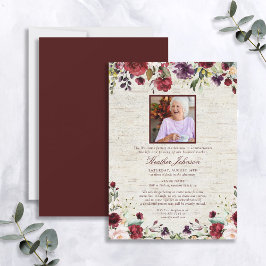 Fågelminne för Blommigten Rustic Burgundy Watercol Inbjudningar