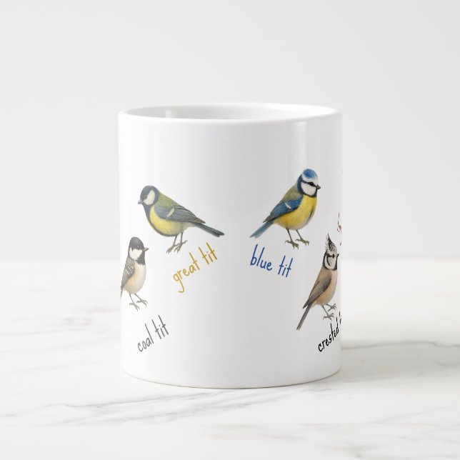 Fågelmugg – Trädgårdsfåglar Vattenfärg kaffekopp Jumbo Mugg (Framsidan)