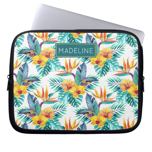Fågeln av paradiset & Orchidmönster | tillfogar Laptop Sleeve (Framsidan)