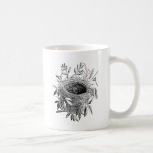 fågeln bygga bo vintageillustrationen kaffemugg