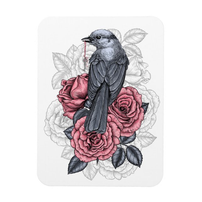 Fågeln med silver nyckel magnet (Vertikal)