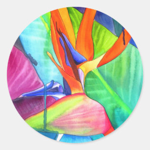 Fågeln på den tropiska konsten Paradise Strelitzia Runt Klistermärke