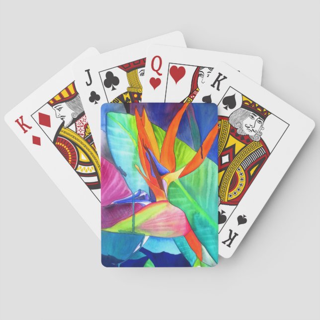 Fågeln på den tropiska konsten Paradise Strelitzia Spelkort (Baksidan)