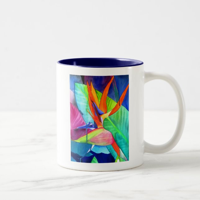 Fågeln på den tropiska konsten Paradise Strelitzia Två-Tonad Mugg (Höger)