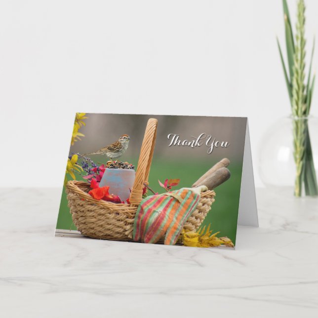Fågeln på ett Garden Basket tackkort (Framsida)