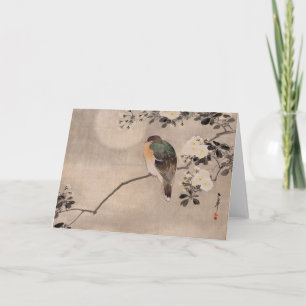 Fågeln på gren i ett blomstrande träd kort