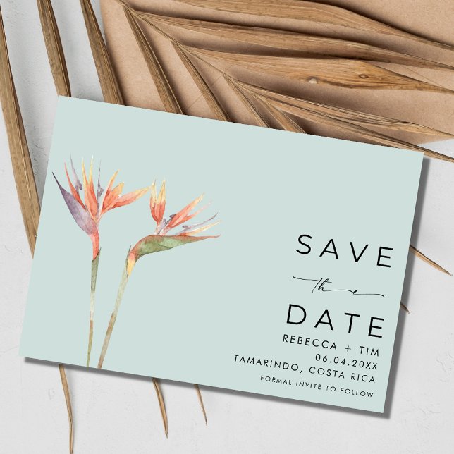 Fågeln vid Paradise Beach Destination Wedding Spara Datumet (Bird of Paradise Beach Destination Wedding Save The Date)
