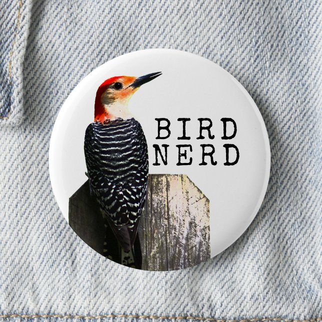 Fågelnerd Rödhakad hackspett  Knapp (Bird Nerd button pin is a fun small gift for bird lovers, bird watchers, and nature enthusiasts. )