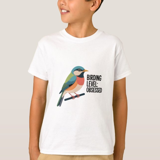 Fågelnivå: Observerad - Färgfulla Fågelskådare Des T Shirt (Framsida)