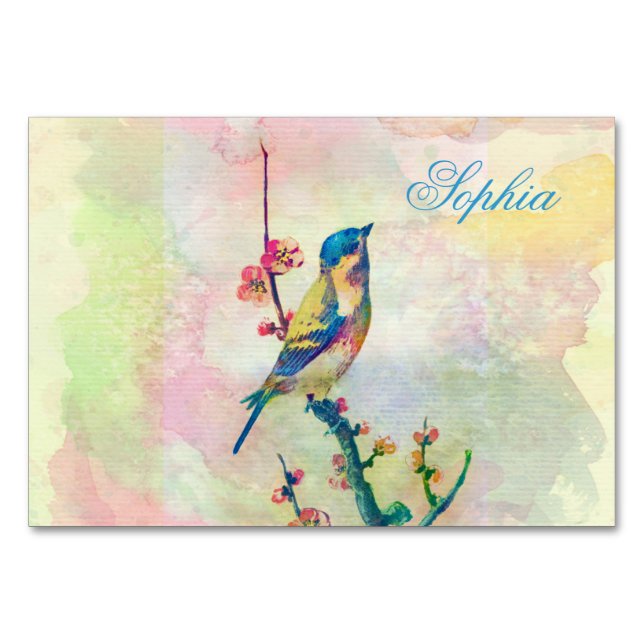 Fågelns blommigt för söta vintagar bordsnummer (Framsidan)