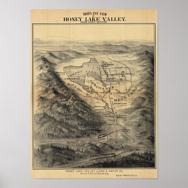 Fågelns syn på öga, Honung Sjö Valley Poster (Framsidan)