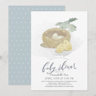 Fågelns Virtuella babyskor för blåbarn Inbjudningar