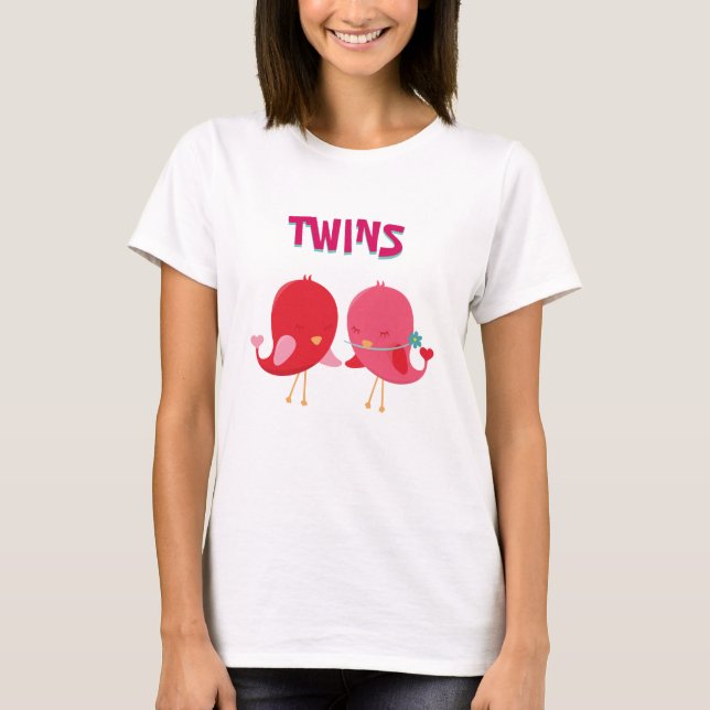 Fågelpar Twillingar T Shirt (Framsida)