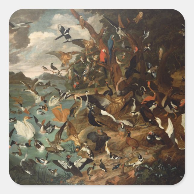 Fågelparlamentet Fyrkantigt Klistermärke (Framsida)