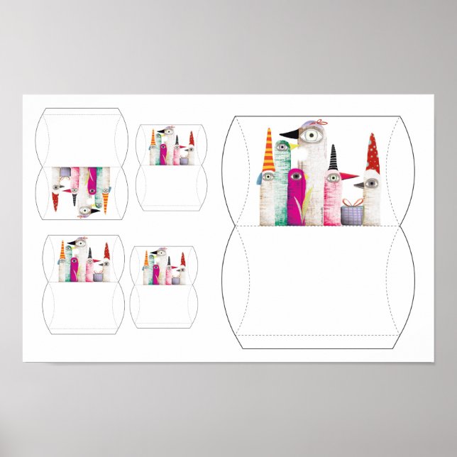 Fågelpartdesign Kudd låda förpackning Tryck (Framsidan)