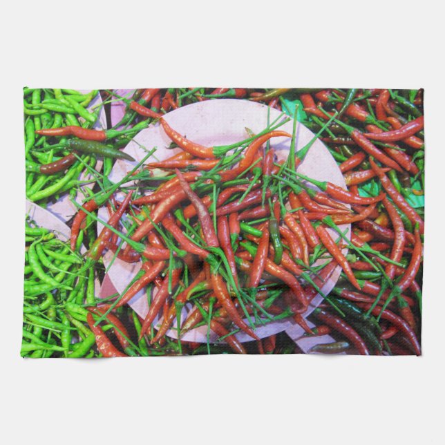 Fågelpeppar i Öga Chili Peppers Kökshandduk (Horisontell)
