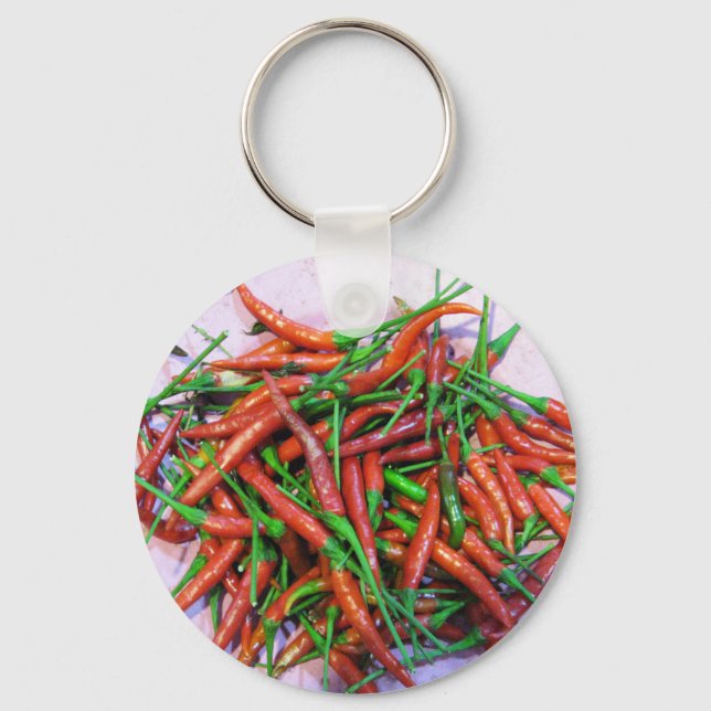 Fågelpeppar i Öga Chili Peppers Nyckelring (Framsida)