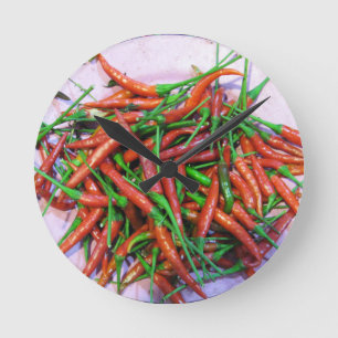 Fågelpeppar i Öga Chili Peppers Rund Klocka