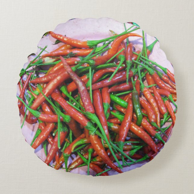 Fågelpeppar i Öga Chili Peppers Rund Kudde (Framsidan)