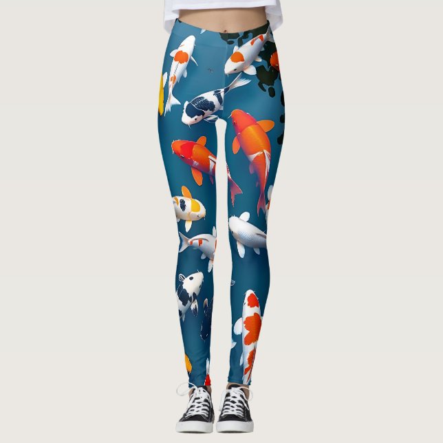 Fågelperspektiv av färgrik Koi-fiskdamm Leggings (Framsida)