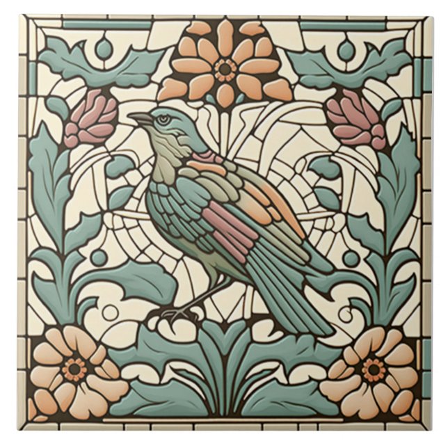 Fågelplattan Art nouveau Kakelplatta (Framsidan)