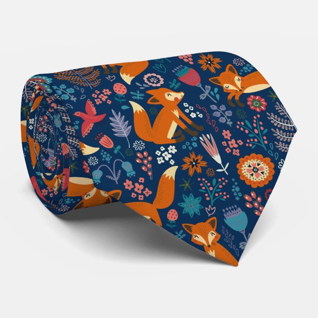 Fågelräd och Retro Flowers Mönster Slips (Rullad)