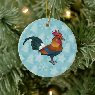 Fågelrött junglefowl julgransprydnad keramik