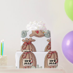 Fågelsäd med ben och hjärta presentpapper