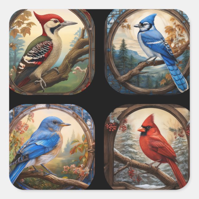 Fågelsamling Fyrkantigt Klistermärke (Framsida)