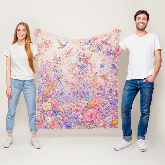 Fågelsång Bland Blommor Fleecefilt (På plats)