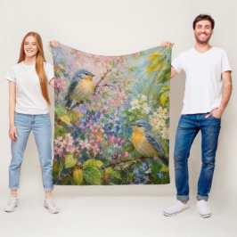 Fågelsång Bland Blommor Fleecefilt