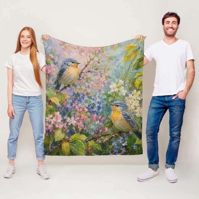 Fågelsång Bland Blommor Fleecefilt (På plats)