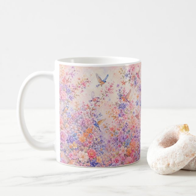 Fågelsång Bland Blommor Kaffemugg (Med munk)