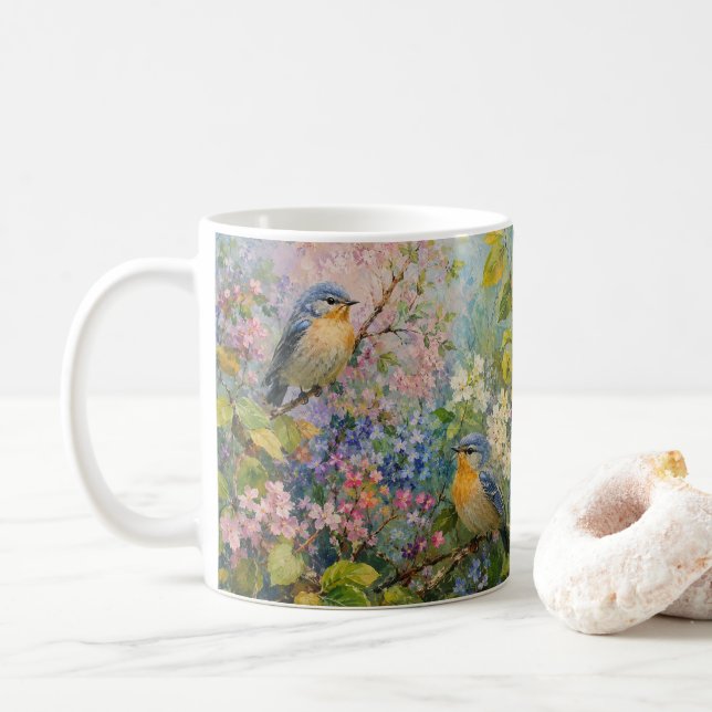 Fågelsång Bland Blommor Kaffemugg (Med munk)