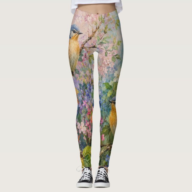 Fågelsång Bland Blommor Leggings (Framsida)