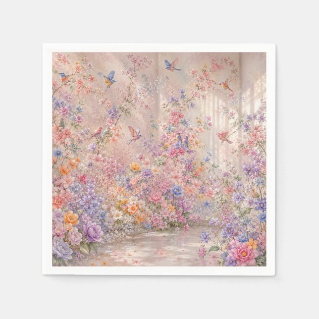Fågelsång Bland Blommor Pappersservett (Framsidan)