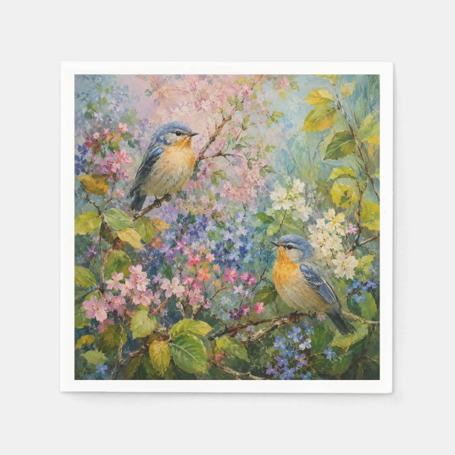Fågelsång Bland Blommor Pappersservett (Framsidan)