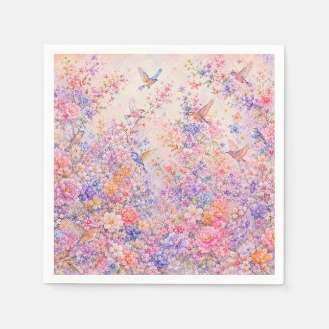 Fågelsång Bland Blommor Pappersservett (Framsidan)