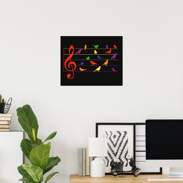 Fågelsång, färgrik design poster (Hemmakontoret)