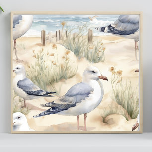 Fågelscen för vattenfärgsblad poster