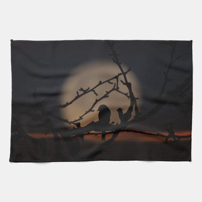 Fågelsilhouette i månskenillustrationen kökshandduk (Horisontell)