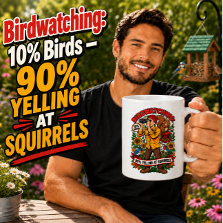 Fågelskådning 10% Fåglar 90% Skrika åt ekorrar Kaffemugg