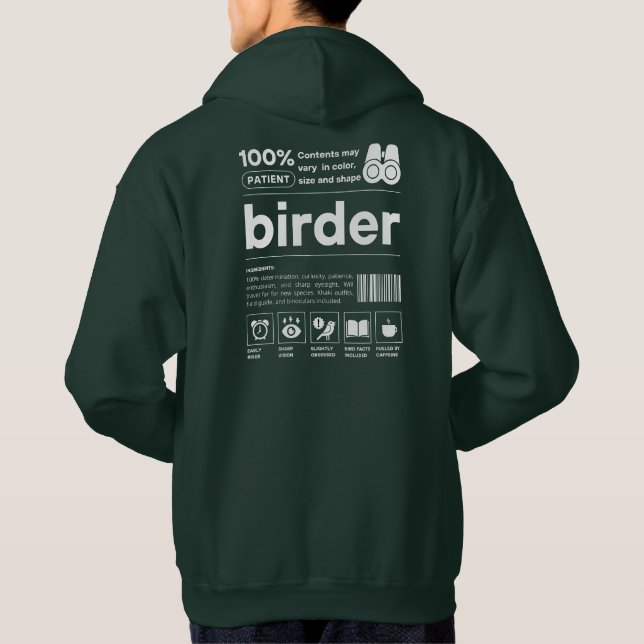 Fågelskådning Humor Birder Funny Barcode Hoodie (Baksida)