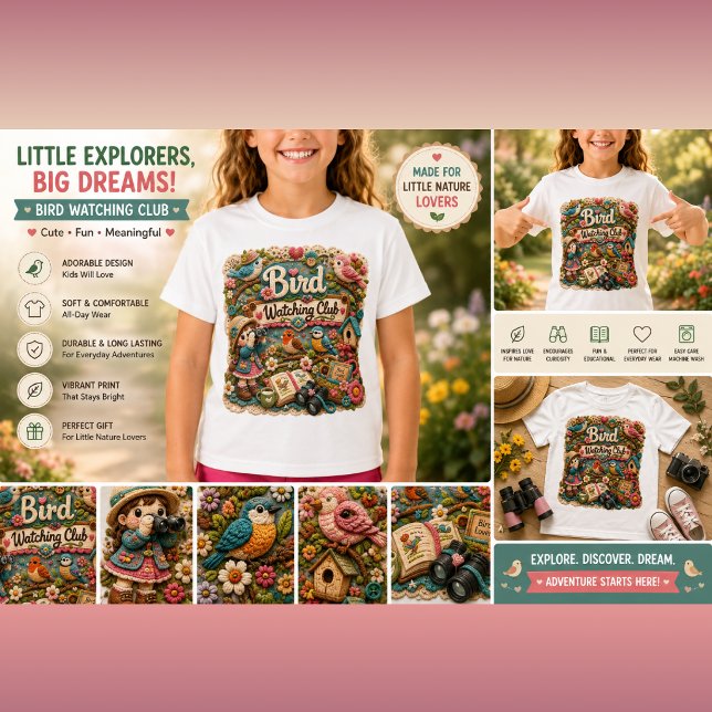 Fågelskådning Klubb Barn T-Shirt | Söt Fågelälskar (Skapare uppladdad)