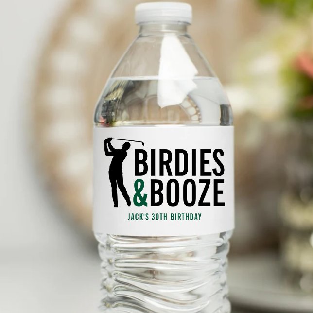 Fågelskådning & Sprit Vuxen Golfklubb Medlems Föde Vattenflaska Etikett (Birdies & Booze Adult Golf Club Member Birthday Water Bottle Label
)