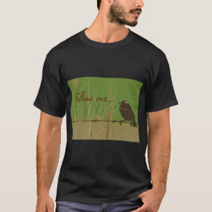 Fågelskogar med grönt, målad tvillitter följer mig tee shirt