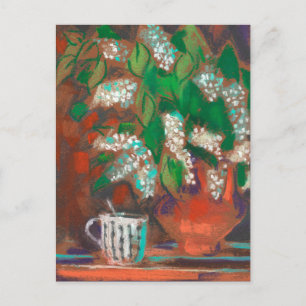 Fågelskörsbär Blommor Blommar Floral Pastell Målni Vykort