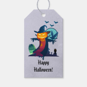 Fågelskrämma för Happy halloween Pumpkin Head Presentetikett