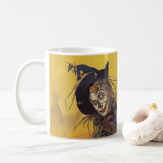 Fågelskrämma från Oz-guiden, Vintage Fairy Tales Kaffemugg (Med munk)